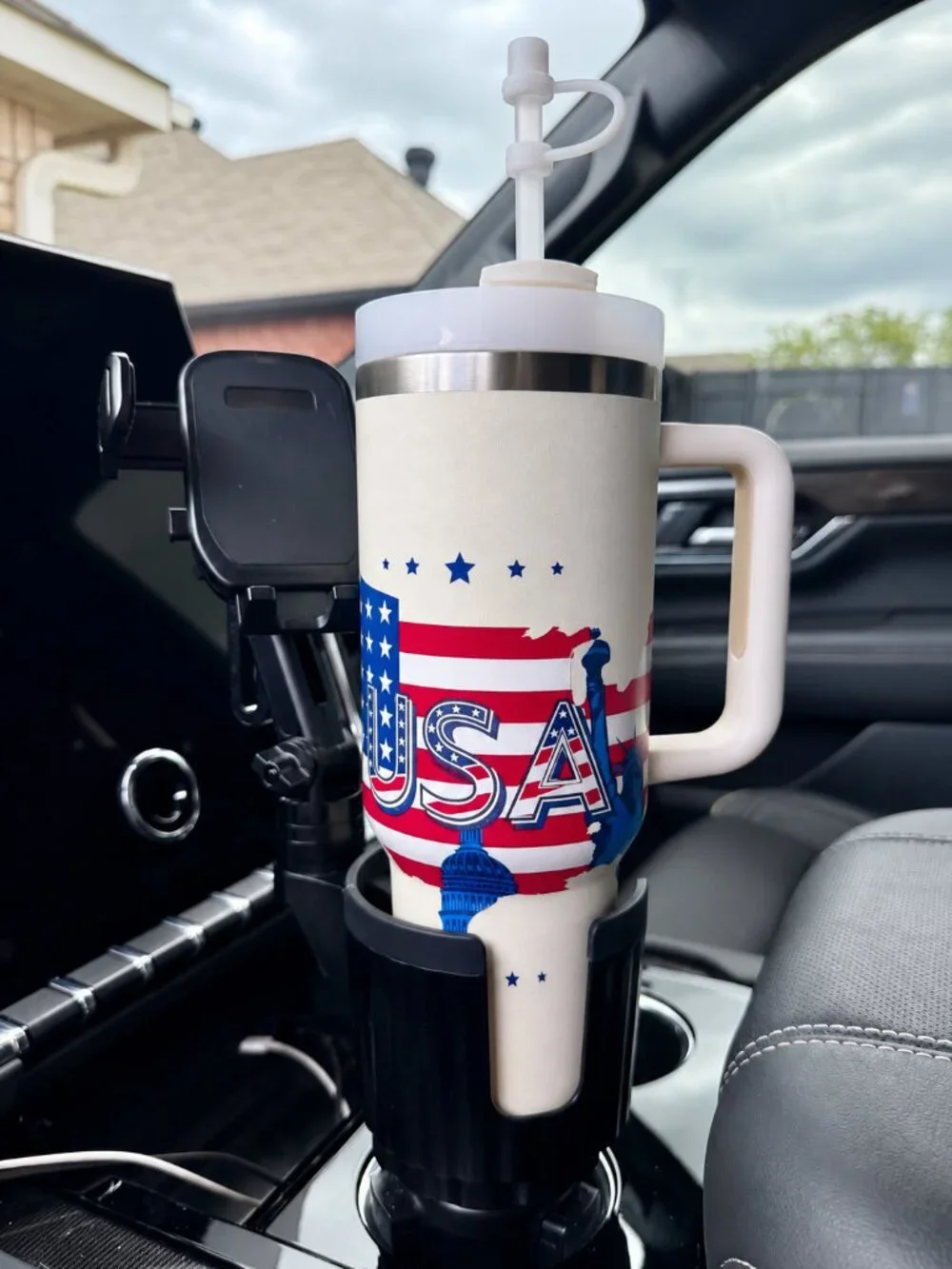 40 oz Patriotic USA Tumbler w/ Handle & Straw - Insulated Stainless Steel Mug